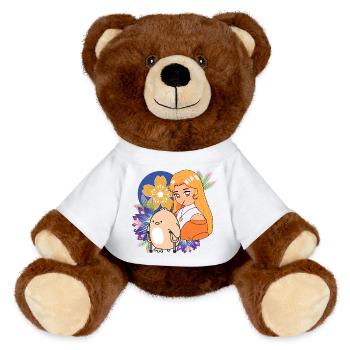 Anime Girl and Bird with Crutches Art - MiniFeet® RecycelBär® Teddy Bear Brown - white - Front