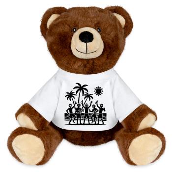 Urlaub Party Team - MiniFeet® RecycelBär® Braun - Weiß - Vorne