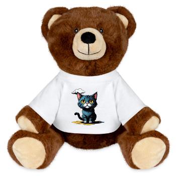 Cat under a rain cloud - MiniFeet® RecycelBär® Teddy Bear Brown - white - Front