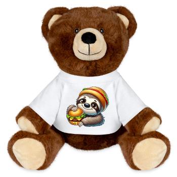 paresseux avec burger mignon dessin animé de restauration rapide - Nounours RecycelBär® marron - blanc - Devant
