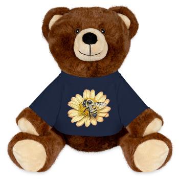 Abeille mignonne et fleur jaune - Nounours RecycelBär® marron - bleu marine - Devant
