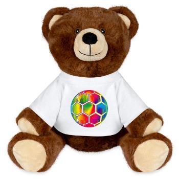 colourful football in bright spectral colours - MiniFeet® RecycelBär® Teddy Bear Brown - white - Front