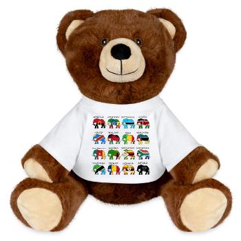 ELEPHANTS OF AFRICA with flags - MiniFeet® RecycelBär® Teddy Bear Brown - white - Front