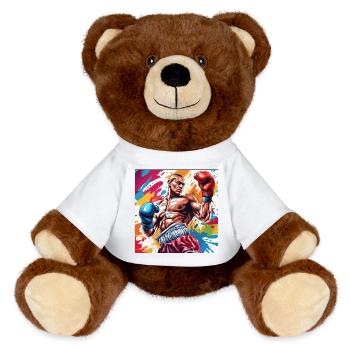 Boxeur / Sports / Combat / Arène / Ring de boxe / Poings - Nounours RecycelBär® marron - blanc - Devant