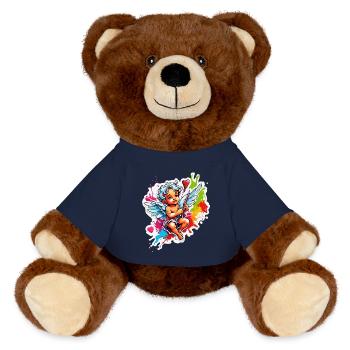 Cupidon / Amour / Flèche / Coeur / Saint Valentin - Nounours RecycelBär® marron - bleu marine - Devant
