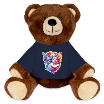 Cupidon / Amour / Flèche / Coeur / Saint Valentin - Nounours RecycelBär® marron - bleu marine - Devant