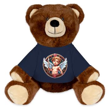 Cupidon / Amour / Flèche / Coeur / Saint Valentin - Nounours RecycelBär® marron - bleu marine - Devant
