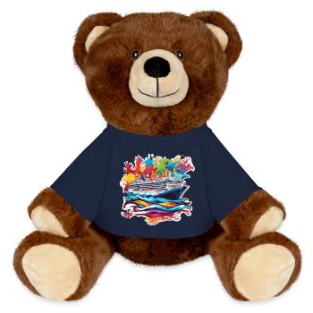 Bateau pirate / Bateau / Mer / Océan / Vagues - Nounours RecycelBär® marron - bleu marine - Devant