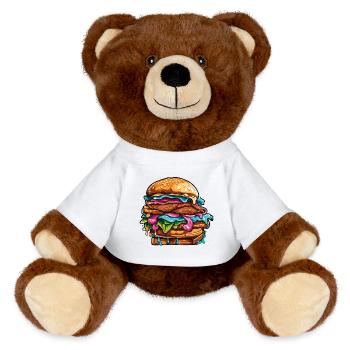 Burger / Fastfood / Essen / Brötchen / Rindfleisch - MiniFeet® RecycelBär® Braun - Weiß - Vorne
