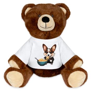Corgi qui mange des ramens #2 - Nounours RecycelBär® marron - blanc - Devant