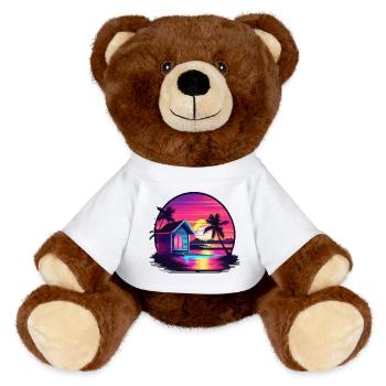 Lakeside House / Cabin / Lake / Mountains / Nature /Forest - MiniFeet® RecycelBär® Teddy Bear Brown - white - Front