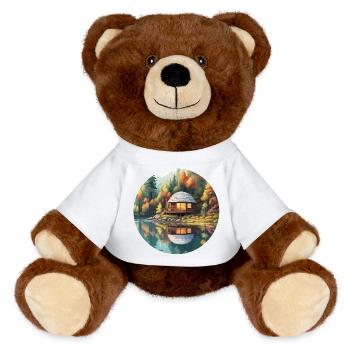 Lakeside House / Cabin / Lake / Mountains / Nature /Forest - MiniFeet® RecycelBär® Teddy Bear Brown - white - Front