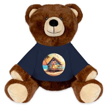 Lakeside House / Cabin / Lake / Mountains / Nature /Forest - MiniFeet® RecycelBär® Teddy Bear Brown - french navy - Front
