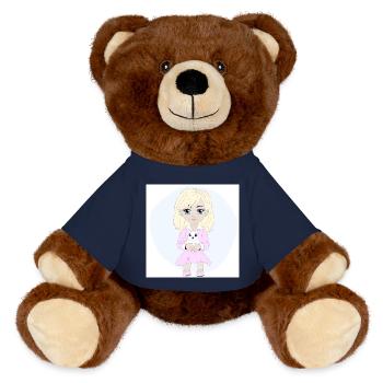 Kleines blondes Mädchen mit ihrem Kaninchen - MiniFeet® RecycelBär® Braun - French Navy - Vorne