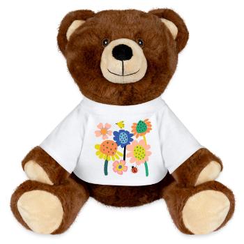 Bunter Blumen Garten - MiniFeet® RecycelBär® Braun - Weiß - Vorne
