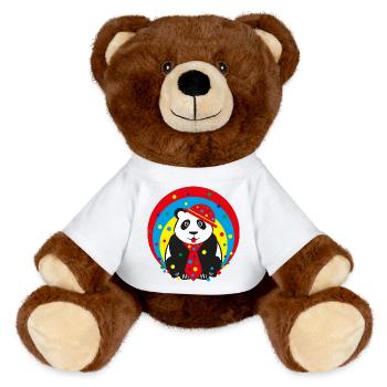 Fasching Panda mit Hut und Krawatte. - MiniFeet® RecycelBär® Braun - Weiß - Vorne