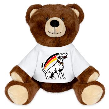 Hund mit Regenbogen im Comic-Stil - MiniFeet® RecycelBär® Braun - Weiß - Vorne