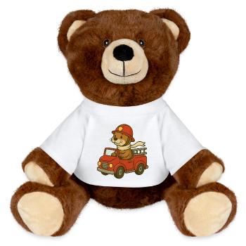 Otter Fire Truck Design - MiniFeet® RecycelBär® Teddy Bear Brown - white - Front