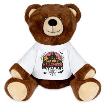 Haunted Castle Halloween - MiniFeet® RecycelBär® Teddy Bear Brown - white - Front