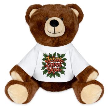 Jesus liebt dich, Holly - MiniFeet® RecycelBär® Braun - Weiß - Vorne