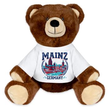 Mainz Germany Cathedral Rhine River Emblem - MiniFeet® RecycelBär® Braun - Weiß - Vorne