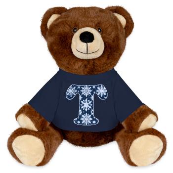 Buchstabe T Schneeflocken - MiniFeet® RecycelBär® Braun - French Navy - Vorne