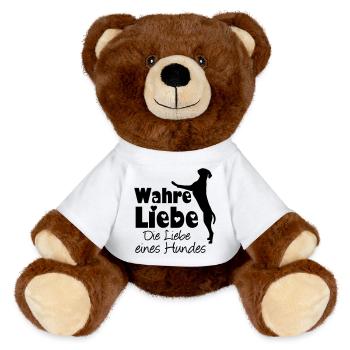 Wahre Liebe - Hund Haustier Tier Geschenk Spruch - MiniFeet® RecycelBär® Braun - Weiß - Vorne