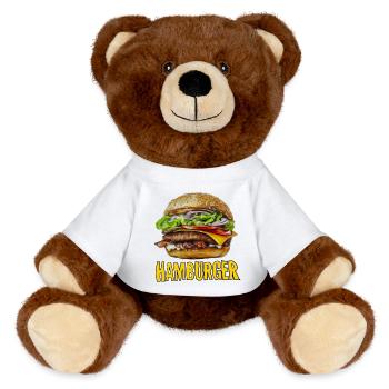 Hamburger Retro Cartoon Design - MiniFeet® RecycelBär® Braun - Weiß - Vorne