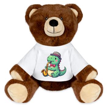 T-Rex Dino Saxophoniste Jazz - Nounours RecycelBär® marron - blanc - Devant