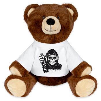 Schädel,Skull,Totenkopf mit Hoodie und Spraydose - MiniFeet® RecycelBär® Braun - Weiß - Vorne