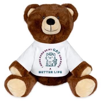 Work Hard for My Cat – Funny Pet Tee - MiniFeet® RecycelBär® Teddy Bear Brown - white - Front
