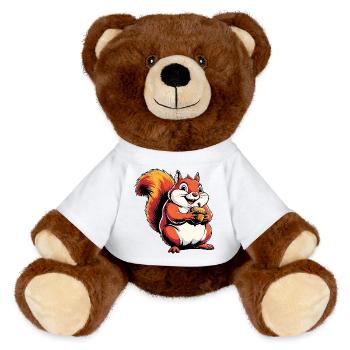 Funny Squirrel CartoonWith Acorn - MiniFeet® RecycelBär® Teddy Bear Brown - white - Front