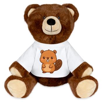 Kawaii Bieber Illustration - MiniFeet® RecycelBär® Teddy Bear Brown - white - Front
