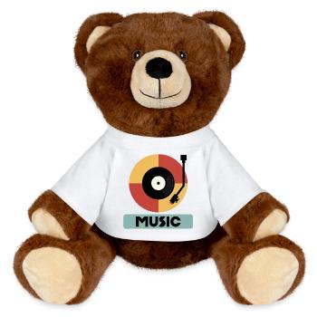Retro Turntable Music Art - MiniFeet® RecycelBär® Teddy Bear Brown - white - Front