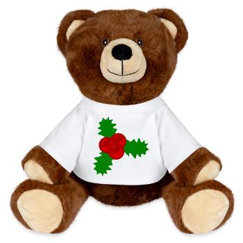 Stechpalmen Beeren Weihnachtsmotiv - MiniFeet® RecycelBär® Braun - Weiß - Vorne
