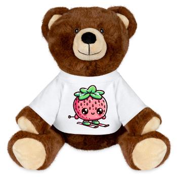 Kawaii Erdbeere Beim Skifahren Winterspaß - MiniFeet® RecycelBär® Braun - Weiß - Vorne
