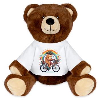 Paresseux de la fleur sur le soleil arc-en-ciel à vélo - Nounours RecycelBär® marron - blanc - Devant