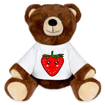 Kawaii Erdbeere - MiniFeet® RecycelBär® Braun - Weiß - Vorne
