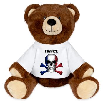 Skull Jolly Roger Pirate Flag France R6Z - MiniFeet® RecycelBär® Teddy Bear Brown - white - Front