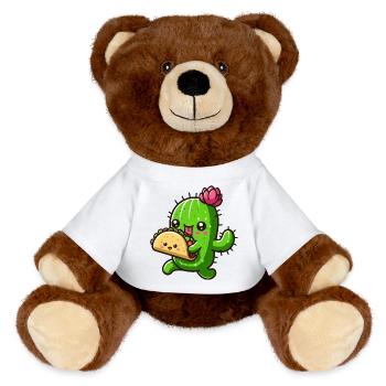 Süßer Kaktus Taco Comic Design - MiniFeet® RecycelBär® Braun - Weiß - Vorne