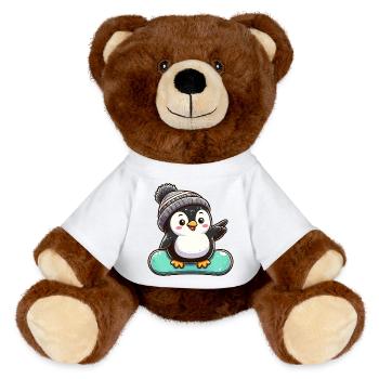 Pinguin Snowboarder Wintersport Design - MiniFeet® RecycelBär® Braun - Weiß - Vorne