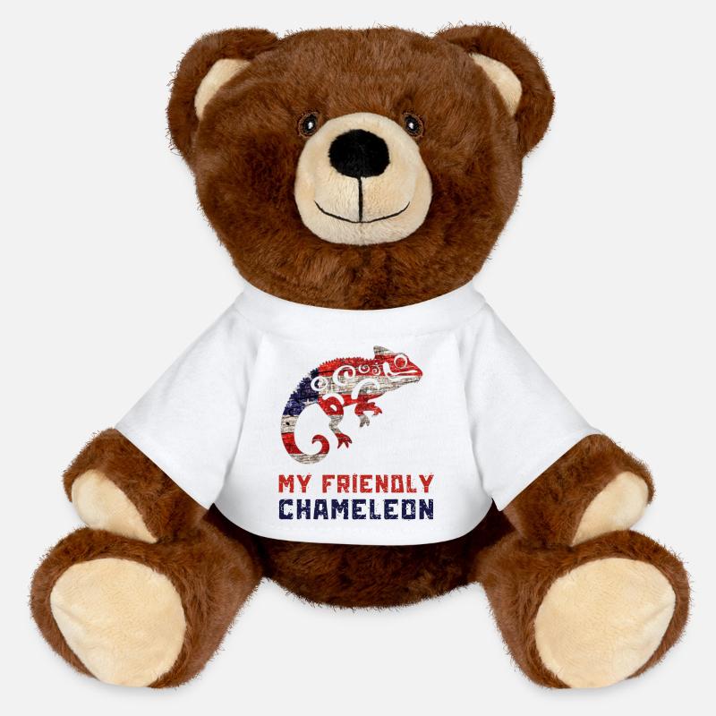 Mon caméléon sympathique avec la couleur du drapeau des États-Unis - Nounours RecycelBär® marron - blanc