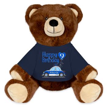 Joyeux anniversaire 9 Police - Nounours RecycelBär® marron - bleu marine - Devant