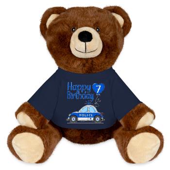 Joyeux anniversaire 7 Police - Nounours RecycelBär® marron - bleu marine - Devant