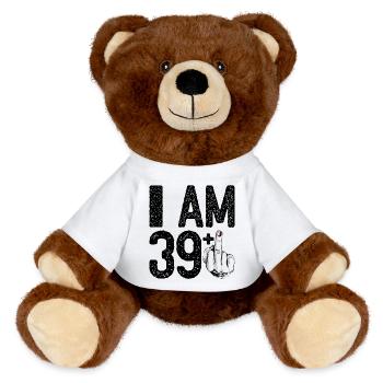 Noir Middle Finger: Red Fingertip - MiniFeet® RecycelBär® Teddy Bear Brown - white - Front