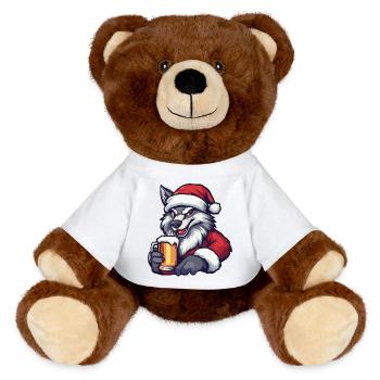 Wolf Christmas Beer Funny - MiniFeet® RecycelBär® Teddy Bear Brown - white - Front
