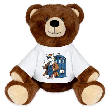 Zeitreisendes Einhorn - MiniFeet® RecycelBär® Braun - Weiß - Vorne