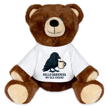 Dark Humor Raven with Coffee Mug - MiniFeet® RecycelBär® Teddy Bear Brown - white - Front