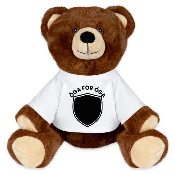 Ein Auge-für-Augen-Schild-Motiv in Schwarz-Weiß - MiniFeet® RecycelBär® Braun - Weiß - Vorne