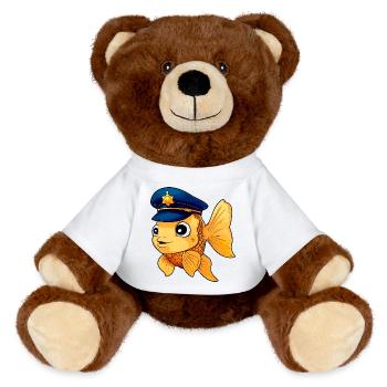 Policier poisson rouge - Nounours RecycelBär® marron - blanc - Devant